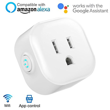 Wifi Smart Plug Compatible with Alexa & Google Assistant, Wireless Mini Smart Switch Outlet Socket, Remote Control Your Devices Anywhere, Voice Control with Echo & Google Home, IFTTT, No Hub Required