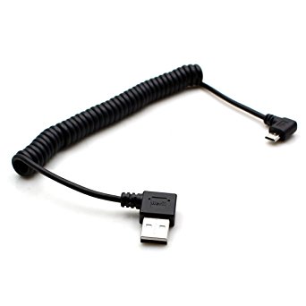 Coiled Micro USB Cable – Rerii Spring, Coiled Micro B USB Cable, Left Angled for Micro USB Plug Device, Charging and Data SYNC, For Samsung, HTC, Huawei, Sony and More