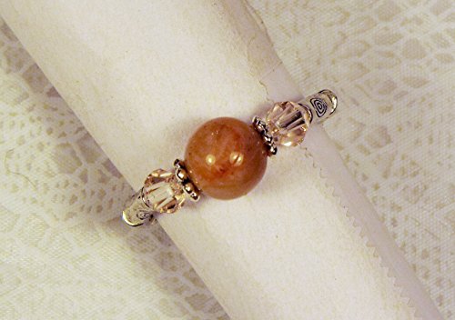 Cynthia Lynn "SUN KISSED" Beautiful Sun Stone and Champagne Crystal Beaded Silver Stretch Ring