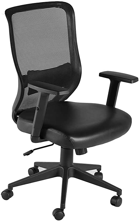 VECELO Computer Desk Chair with Adjustable Armrest, PU Padded Seat Cushion, Ergonomic Lumbar Support for Home Office Task Work, Black