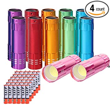 YAOMING Small Mini Flashlights Pack of 12,New Type Cob Light, Assorted Colors,With Lanyard and Battery