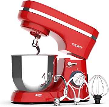 Kuppet Stand Mixer, 8-Speed Tilt-Head Electiric Food Stand Mixer with Dough Hook, Wire Whip & Beater, Pouring Shield, 4.7QT Stainless Steel Bowl. (Red)