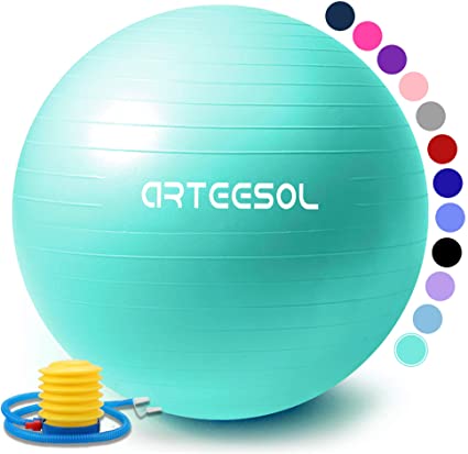 arteesol Exercise Ball, Anti-Burst Yoga Ball with Quick Pump, 45cm/55cm/65cm/75cm/85cm Thick Balance Ball Chair for Birthing Fitness Workout Stability Pilates, Gym & Home