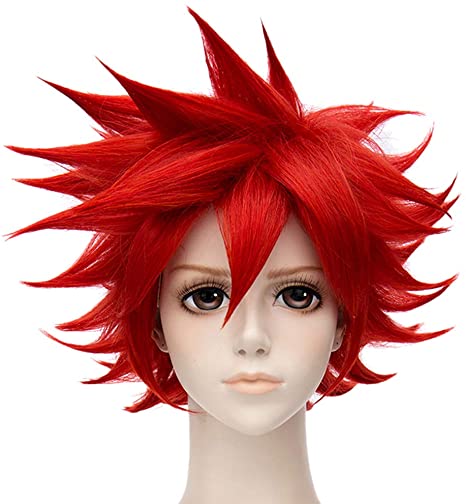 Nunubee Women's Red Wigs Short Fluffy Spiky Layered Synthetic Cosplay Party Wigs