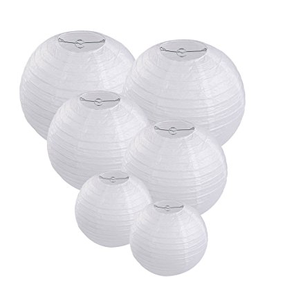 E-MANIS 12“/10”/8“ White Paper Lanterns for Birthday Wedding Party Decorations (6pack)