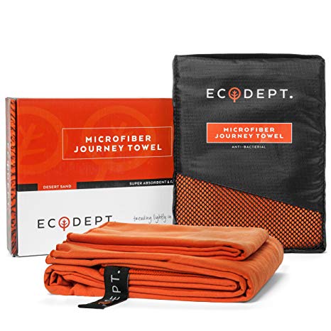 ECOdept Microfiber Travel Towel ~ Super Absorbent, Quick Dry & Antibacterial ~ Essential Backbacking, Camping, Gym, Sports, Swimming & Beach Gear ~ Large 52" x 32" with Free Hand Towel