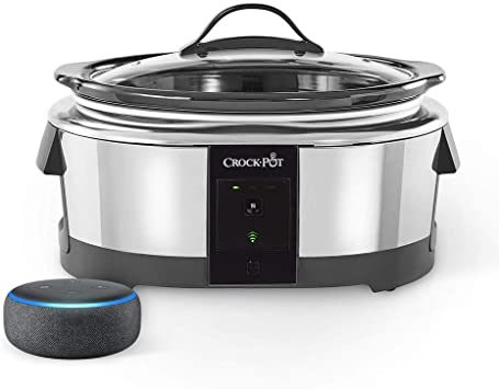 Crock-pot 2101704 6 Quart Slow Cooker Works with Alexa | Programmable Stainless Steel, with FREE Echo Dot, Charcoal Bundle