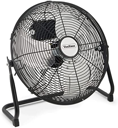 VonHaus 14” Floor Fan - Matte Black Metal - Electric Portable Cooling Fan for Home/Gym/Office Use - 3 Speed Settings with Tilting Feature