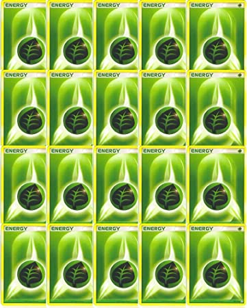 Nintendo 20 Basic Grass Energy Pokemon Cards Green/Leaf/Bug-Type (XY/Black and White Series Design, Unnumbered)