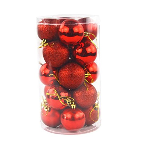 Shorven 60mm/2.4" Shatterproof Christmas Decoration Balls Matt Glaze & Glitter 3-Finish Tree Hanging Ornament 20 Pieces (Red)