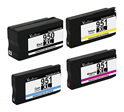 Valuetoner 950XL 950 XL 951XL Ink Cartridge Replacements For HP Officejet Pro 8100 8600 8610 8615 8620 8625 8630 8640 8660 251dw 271dw 276dw High Yield, Updated Chips (1 BK,1 Cyan,1 Magenta,1 Yellow)