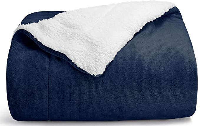 CozyLux Sherpa Fleece Blanket Twin Size Navy Blue 60" x 80" Soft Lightweight Fuzzy Reversible Throws Cozy Warm Thick Plush Blankets Luxury Microfiber Winter Bed Blanket for Camping Couch Sofa Chair