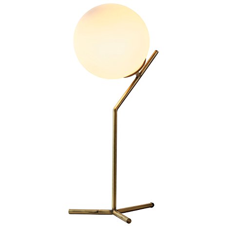 Rivet Glass Ball and Angled Metal Table Lamp with Bulb, 21.5"H, Brass