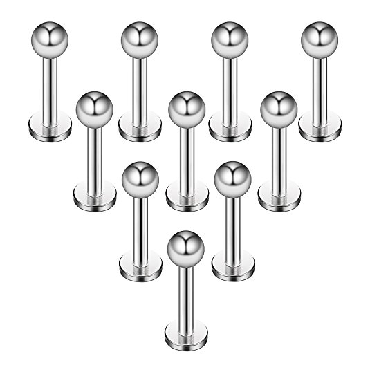 Ruifan 10PCS 16G Black Titanium Anodized 316L Stainless Steel 3mm Ball Labret Monroe Lip Ring/ Tragus/ Helix/ Cartilage Earring Stud Barbell,6-12mm Bar Length Body Piercing Jewelry