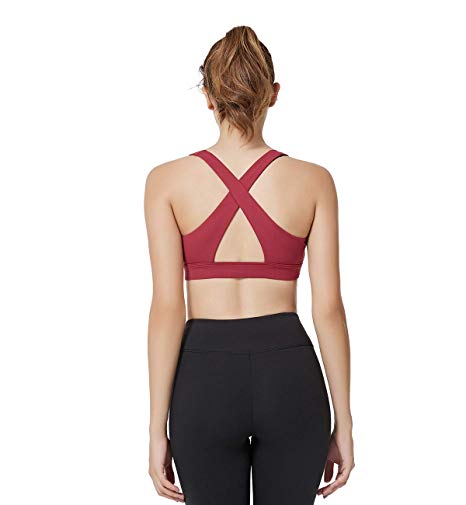 Yvette Criss Cross Back Sports Bra for Women-Full Figure Plus Size Support Strappy Workout Pilates Walking Yoga Bra