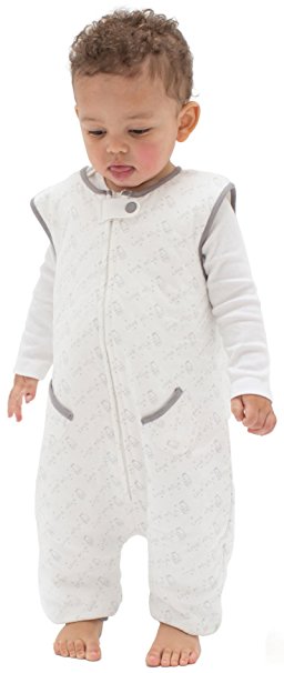 TEALBEE BABY: Softest Bamboo Sleep Suit with Feet for Walking Toddlers - Safest Sleeping Sack for Babies (12M-2T, White/Grey)