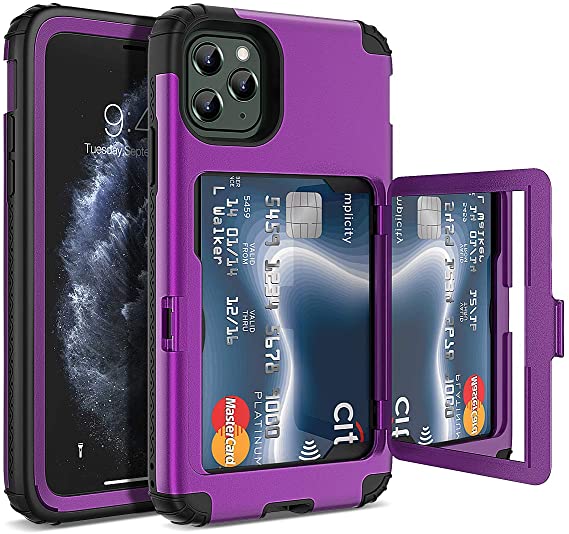 iPhone 11 Pro Max Wallet Case, WeLoveCase Defender Wallet Card Holder Cover with Hidden Mirror Three Layer Shockproof Heavy Duty Protection All-round Armor Protective Case for iPhone 11 Pro Max Purple