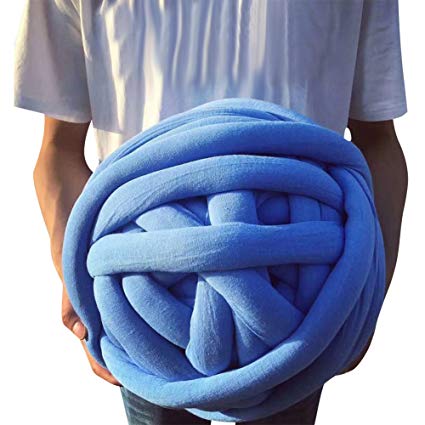 Super Chunky Vegan Yarn, Acrylic Bulky Thick Roving Washable Softee Chunky Jumbo Yarn for Arm Knitting DIY Kit Handmade Blankets Rugs Making (Blue, 20m)