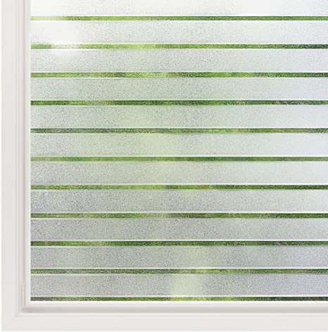 Rabbitgoo Window Blinds Window Clings Privacy Etched Glass Window Film Window Frosting Film Window Tint for Home Office Windows Frosted Stripe, 35.4 x 157.4 inches(90x400cm)