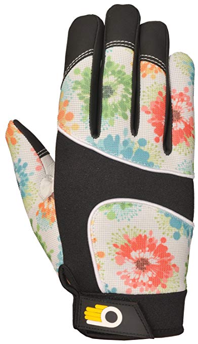 Bellingham C7781L Women's Floral Pattern Performance Work Gloves Premium Grain Cowhide with Reinforced Palm and Fingertips, Large, Large