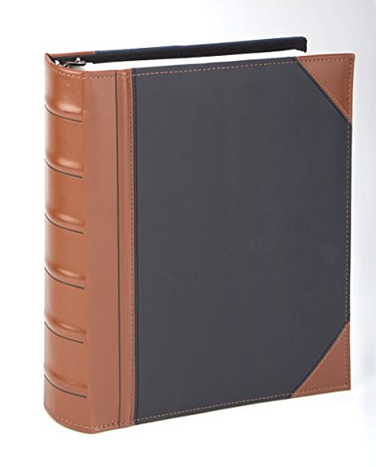 Executive Binder, English Leather 2 Tone with Stitching and Ribbed Spine, Heavy Duty 1" Inch 3 D-ring with Buster, Holds 225 8.5"x 11" Sheets (black)