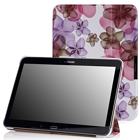 MoKo Samsung Galaxy Tab 4 10.1 / Tab 4 Nook 10.1 2014 Case - Ultra Slim Lightweight Smart-shell Stand Cover Case, Floral PURPLE (With Smart Cover Auto Wake / Sleep. WILL NOT Fit Galaxy Tab 3 10.1)