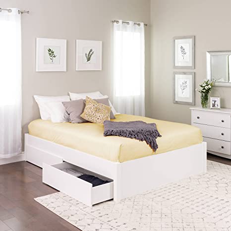 Queen Select 4-Post Platform Bed with 2 Drawers, White