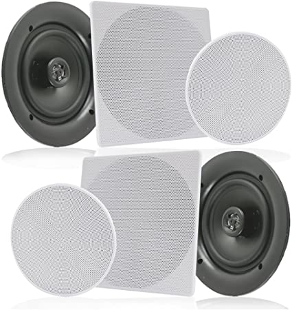 Pyle Pair 10” Flush Mount in-Wall in-Ceiling 2-Way Speaker System Spring Loaded Quick Connections Changeable Round/Square Grill Stereo Sound Polypropylene Cone Polymer Tweeter 300 Watts (PDIC16106)