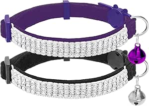 EXPAWLORERSoft Velvet Safe Cat Collars for Girl Cats -2 Pack Rhinestones Bling Diamante Adjustable Collars Breakaway- Chirstmas Cat Clollar Gifts with Bells for Boy Cats Kitty and Small Dogs