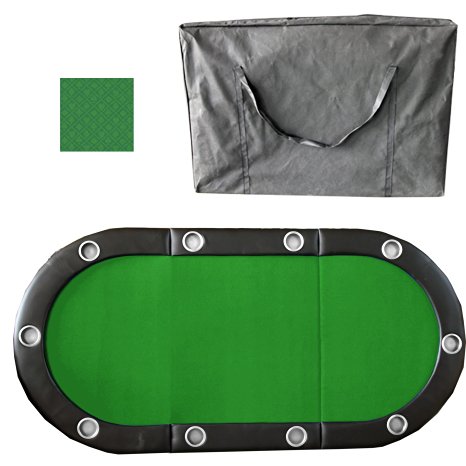 10 Player 84" 3 Fold Folding Texam Hold'em Poker Table Top Suits Speed Cloth Stainless Cup Holder - Green
