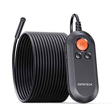 DEPSTECH 5.0MP WiFi Endoscope, 8.5mm HD Inspection Camera, Semi-Rigid Cable, 1.57-15.7in Focal Range, Zoom Function, 6 LED Wireless Borescope for Android & iOS - 32.8ft