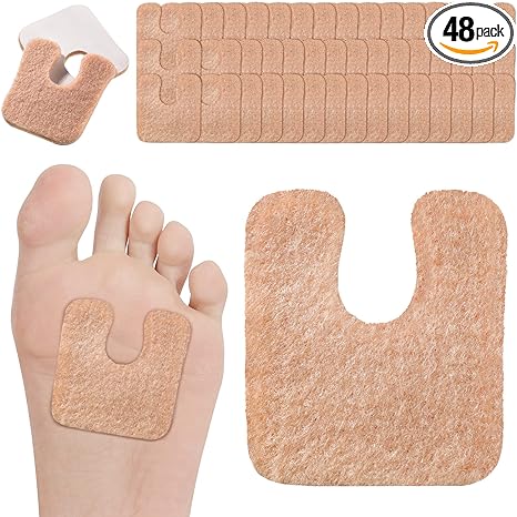 48 Pieces U-Shaped Felt Callus Pads Metatarsal Foot Pads for Pain Relief Keep Calluses from Rubbing on Shoes Forefoot and Support Self-Adhesive Foam Foot Cushion Pad for Men and Women