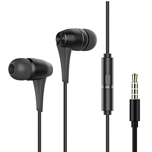 Vomercy Stereo Wired Headphones Built-in Microphone Earbuds Super Bass Earphones One Button Control Black