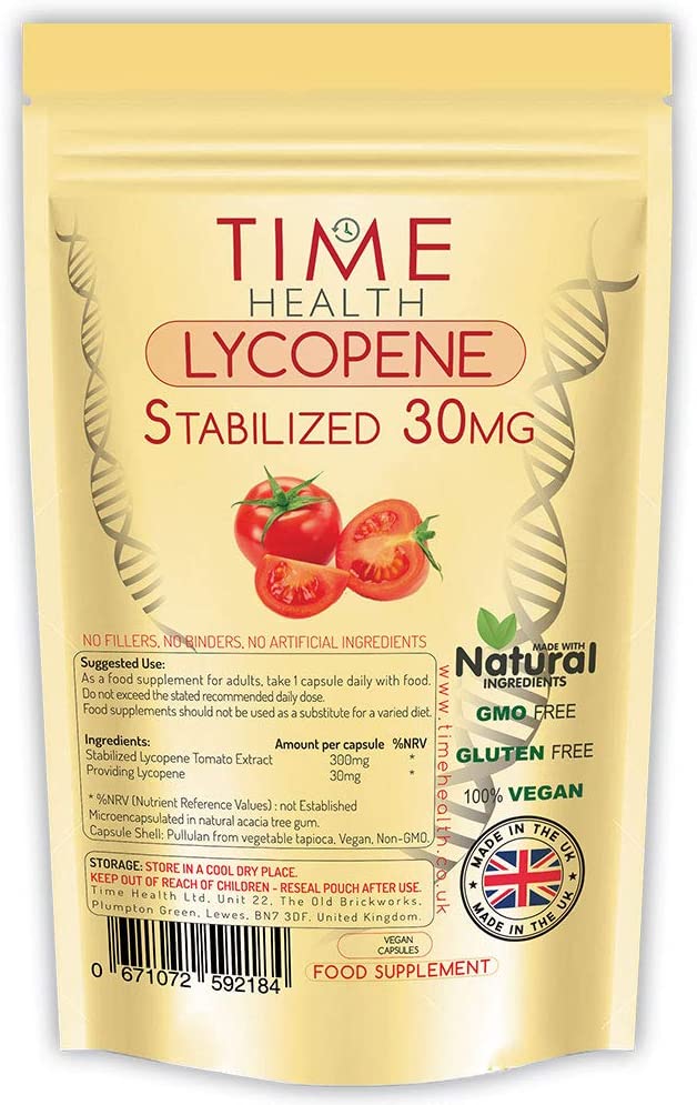 Lycopene – 30mg per Capsule – Stabilized, Microencapsulated Formula – Tomato Extract – Vegan – Zero Additives (120 Capsule Pouch)