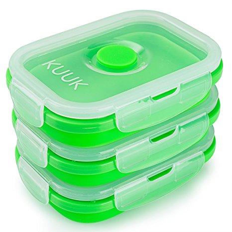 Kuuk Collapsible Silicone Leakproof Food Container - Small Size, 3 Pack