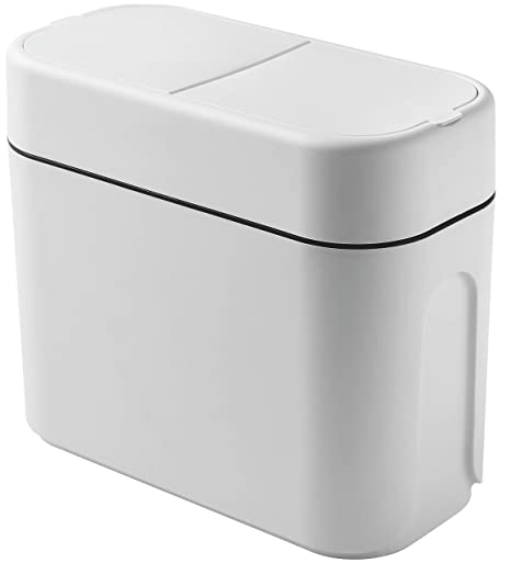 10 Liter Slim Plastic Trash Can with Lid,2.4 Gallon Double Barrel Waste Basket,Rectangular Dog-Proof Garbage Container Bin for Bathroom,Bedroom,Kitchen and Office,White by Cq acrylic