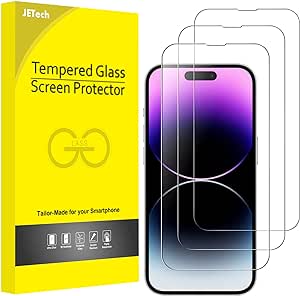 JETech Protection d'Écran à Couverture Complète pour iPhone 14 Pro 6,1 Pouces, Integrale Film en Verre Trempé 9H Compatible Coque, HD Transparent, Lot de 3