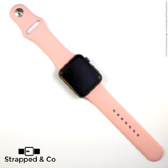 NEW Premium Apple Watch Sport Band Replacement Strap by Strapped and Co Rubberized Silicone 25 Colors SUPER SOFT on skin - Best Material and Best Quality Guranteed 42mm-Rose-SM