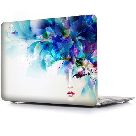 iCasso New Art Fashion Image Series Ultra Slim Light Weight Rubberized Hard Case Glossy Clear Crystal Snap-On Hard Cover Case for MacBook Air 13 (Model: A1369 and A1466) - Leaf Girl
