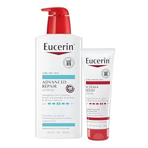 Eucerin Skin Care Set, Advanced Repair Lotion, Unscented Body Lotion for Dry Skin, 16.9 Fl Oz Eczema Relief Body Cream, Eczema Cream with Colloidal Oatmeal (Skin Protectant), 8 Oz