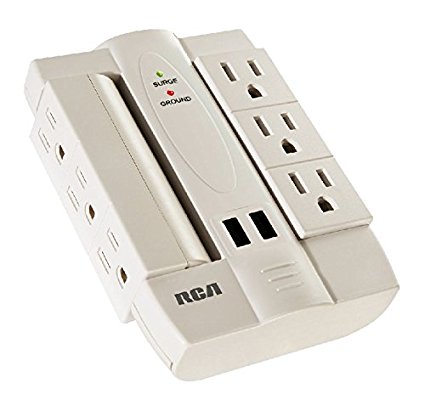 RCA CPSWTS6UWH Wall Tap Surge Protector with Two USB Ports, White