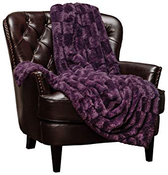 Chanasya Super Soft Fuzzy Faux Fur Elegant Rectangular Embossed Throw Blanket | Fluffy Plush Sherpa Cozy Violet Purple Blanket for Bed Couch Living Room Fall Winter Spring (50" x 65") - Aubergine