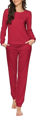 Ekouaer Womens Jogger Pajama Sets Long Sleeve Sleepwear Round Neck Nightwear Soft Pjs Lounge Sets with Pockets