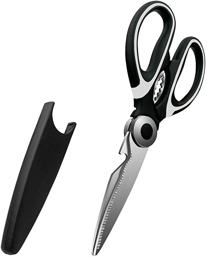 Heavy Duty Kitchen Scissors Stainless Steel Kitchen Shears Multi-function Meat Shears Ultra Sharp Cooking Scissors for Poultry Fish Seafood Chicken BBQ Vegetables Herbs Premium Cooking Shears (Black)