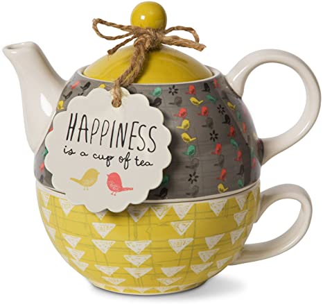 Bloom Pavilion Gift Company 74070 Happiness Ceramic Tea for One, 15 Oz, Multicolor