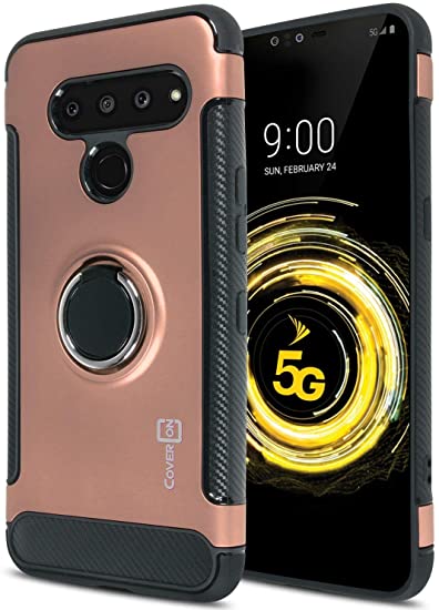 CoverON Ring Holder Kickstand and Magnetic Plate Magna Series for LG V50 ThinQ Case (5G 2019), Rose Gold