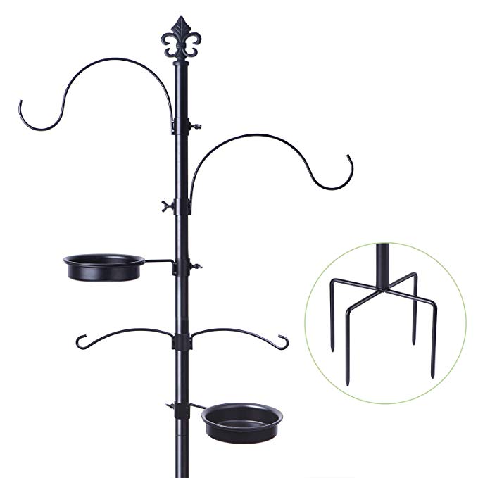 BOLITE 18014 Bird Feeding Station for Outdoors, Multi Feeder Pole Stand Hanging Kit, Bird Feeders for Outside with 4 Hangers, Improved Version