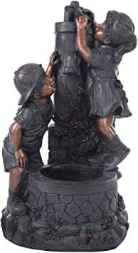 Outdoor Water Fountain With Boy and Girl, Antique Bronze Design and Soothing Sound for Decor on Patio, Lawn and Garden By Pure Garden