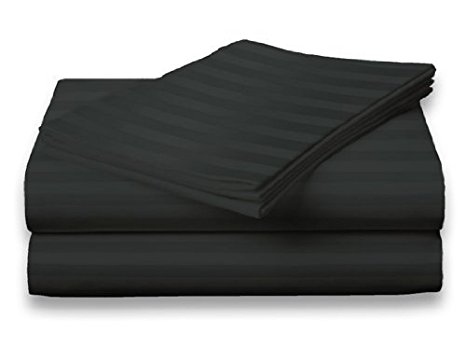 Comfort Linen 300 Thread Count Cotton Dobby Stripe Sheet Set- Assorted Colors/sizes, King - Black
