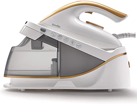 Breville PressXpress Steam Generator Iron | 2400 W | Ceramic Soleplate | Detachable Water Tank | White & Satin Gold [VIN410]